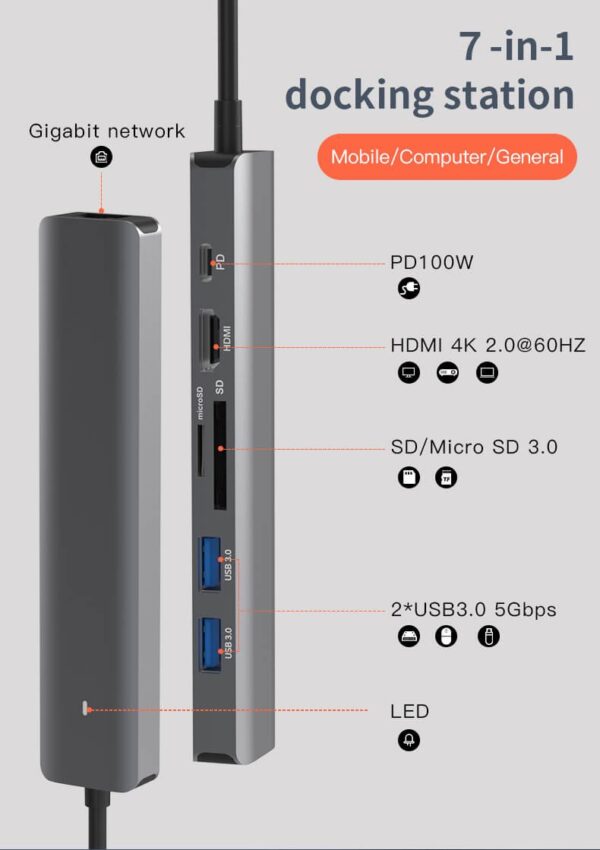 USB-C Adapter 7 in 1 | Mac és Windows kompatibilis | Alu ház | M1 kompatibilis - Image 5