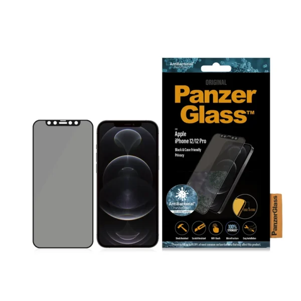 PanzerGlass Edge-to-Edge Antibacterial Apple iPhone 12 / 12 Pro üvegfólia - fekete, Anti-Glare